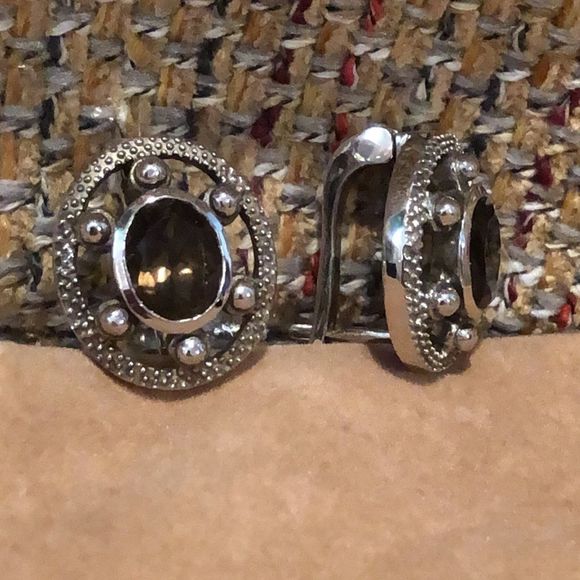 Smokey Topaz Sterling Silver Faceted Filigree Accent Oval Earrings - Picture 3 of 16